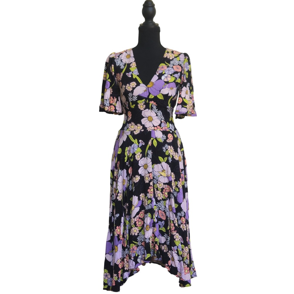 AFRM Dark Floral Midi Dress XS Open Back Smocked Whimsigoth Cottagecore Altered